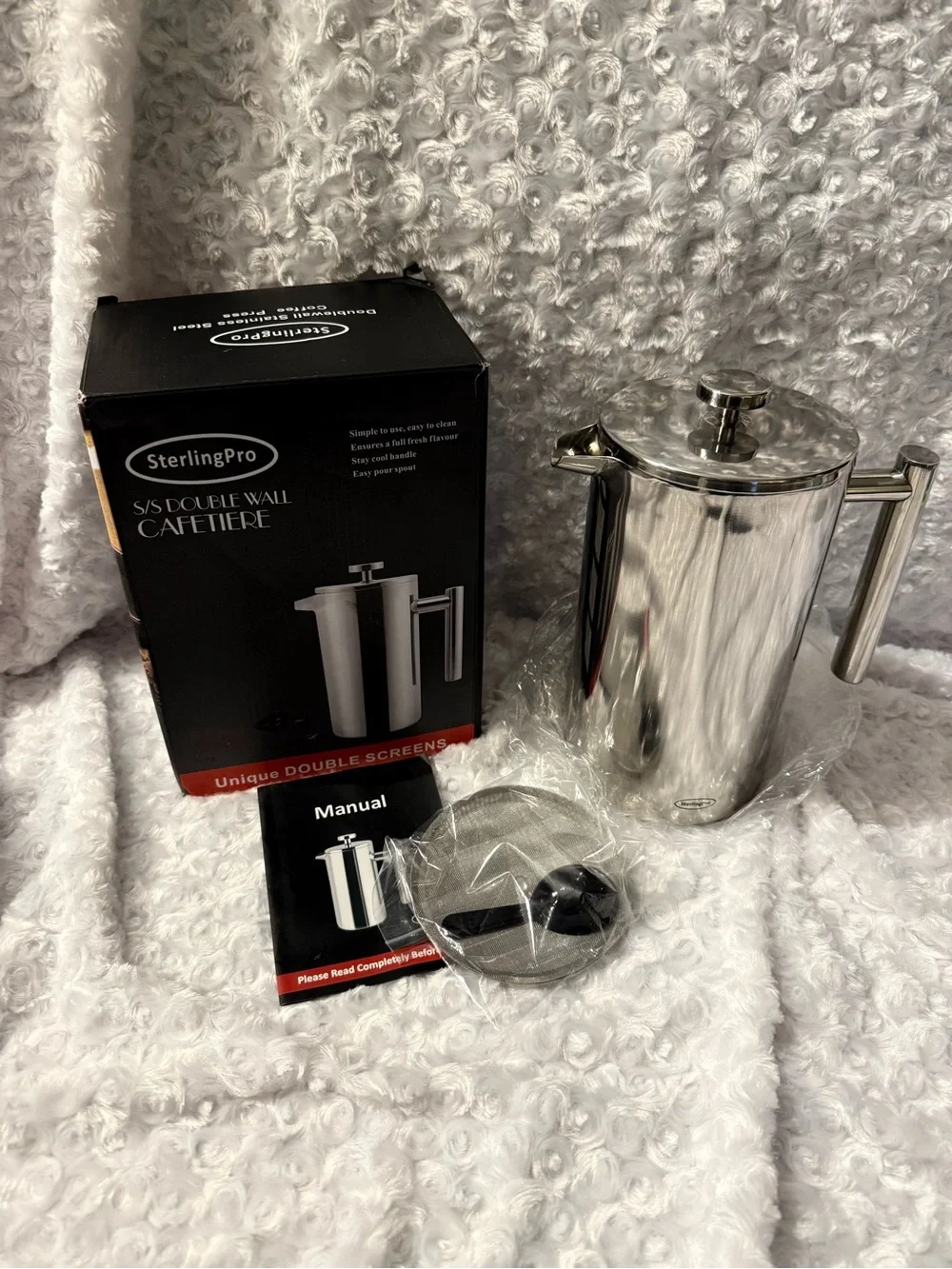 Stainless Steel Coffee Press - Mirror Double-Wall French Press